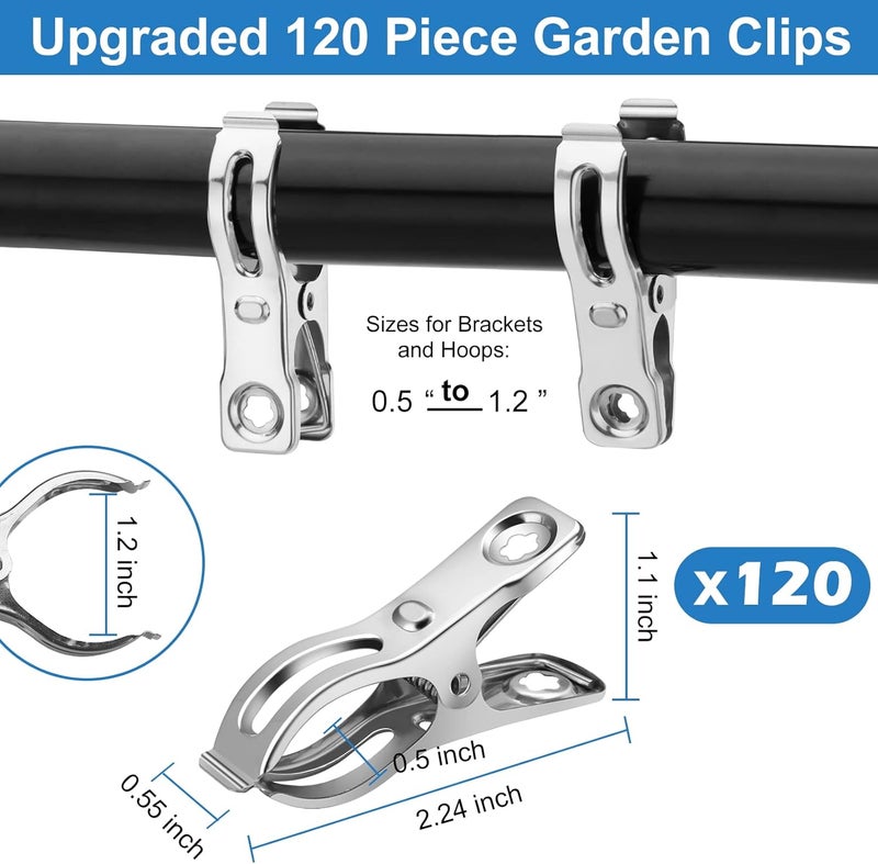 Cuxeedi 120 Pcs Greenhouse Clips, Garden Clips for Netting, Stainless Steel Greenhouse Clamps, Have a Strong Grip to Hold Down The Shade Cloth or Plant Cover on Garden Hoops or Greenhouse Hoops - Image 2